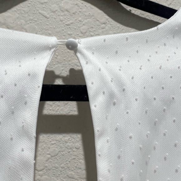 Lulus Dramatic Poise White Dot Tulle Puff Sleeve Tiered Mini Dress Large L - Picture 8 of 9